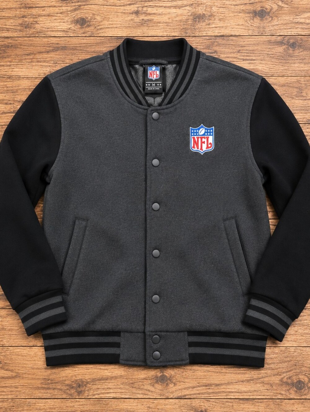 NFL Team Apparel Men’s Varsity Fleece Jacket Black Gray Logo Size M -C